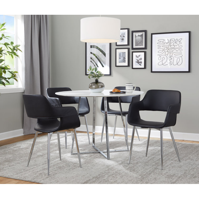Margarite Black Faux Leather and Silver Metal Armchair Set