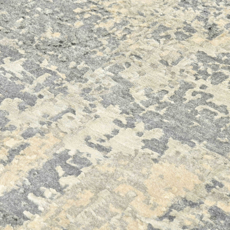 Hand-Knotted Gray and Tan Abstract Wool Silk Rug 2' x 3'