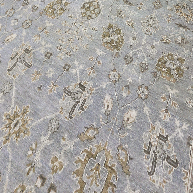 Hand-Knotted Blue Wool Fringed Area Rug, 14' x 10'