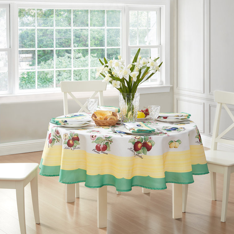 French Garden Round White and Yellow Polyester Tablecloth