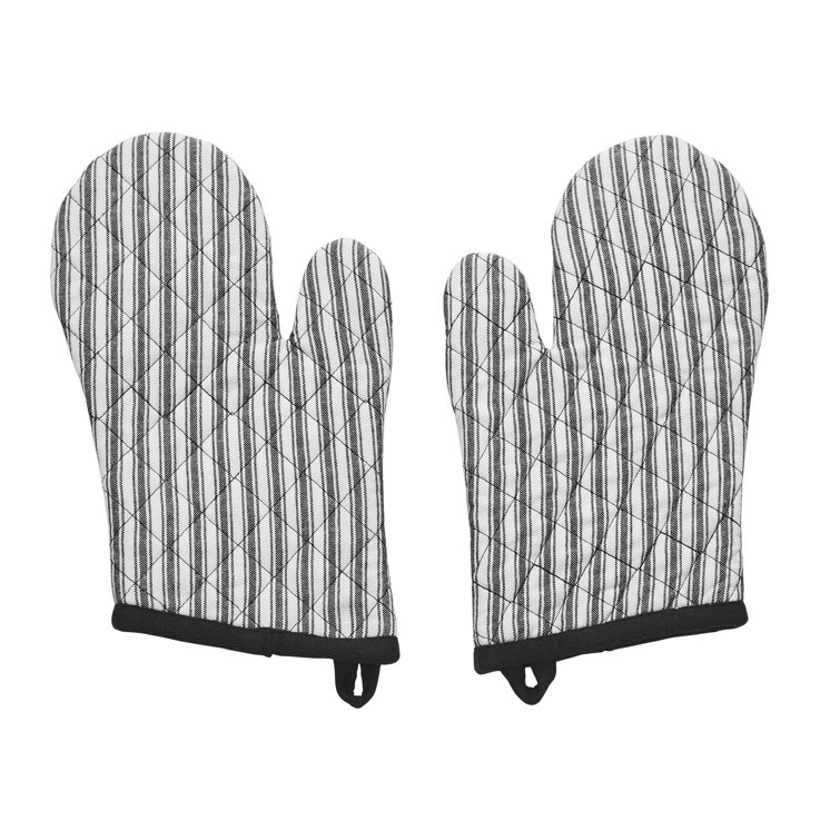 Sawyer Mill Black Striped Cotton Oven Mitt Set