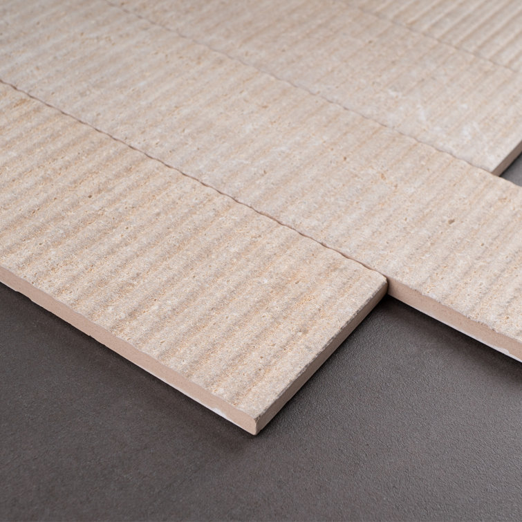 Beige 3" x 12" Ceramic Stone Look Subway Wall Tile