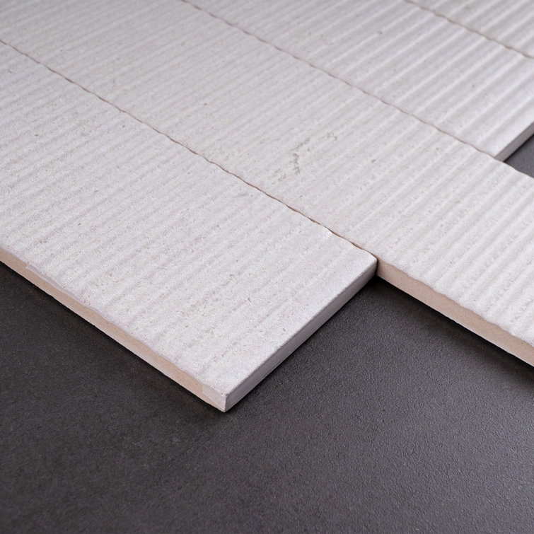 White Ceramic Stone Look Rectangular Wall Tile