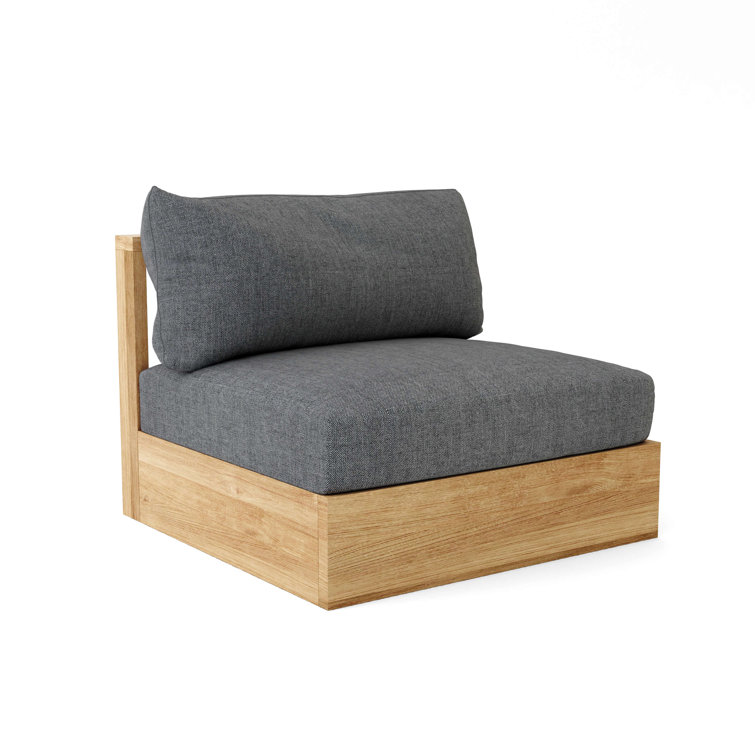 Natural Teak Outdoor Loveseat with Blue Sunbrella Cushions