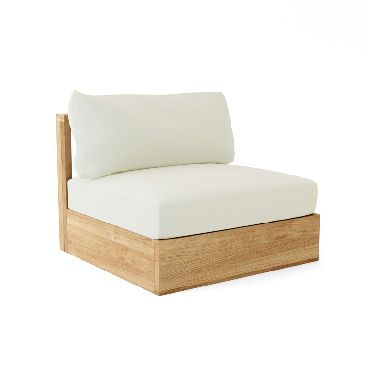 Natural Teak Outdoor Loveseat with Blue Sunbrella Cushions