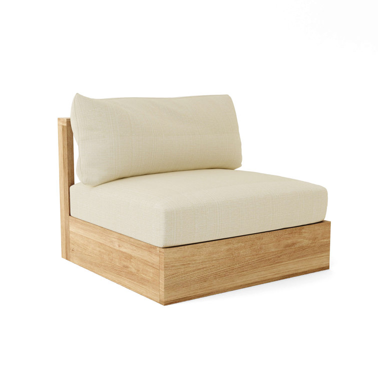 Natural Teak Outdoor Loveseat with Blue Sunbrella Cushions