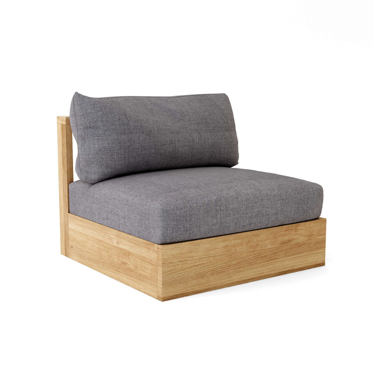 Natural Teak Outdoor Loveseat with Blue Sunbrella Cushions