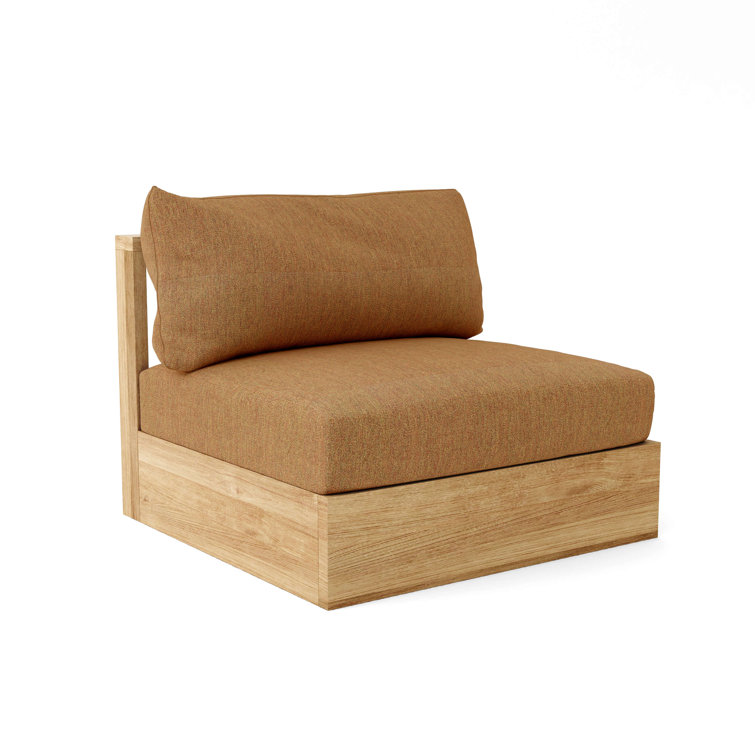 Natural Teak Outdoor Loveseat with Blue Sunbrella Cushions