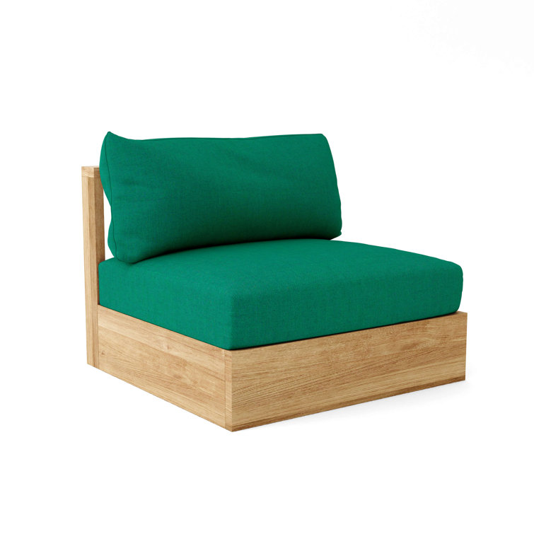 Natural Teak Outdoor Loveseat with Blue Sunbrella Cushions