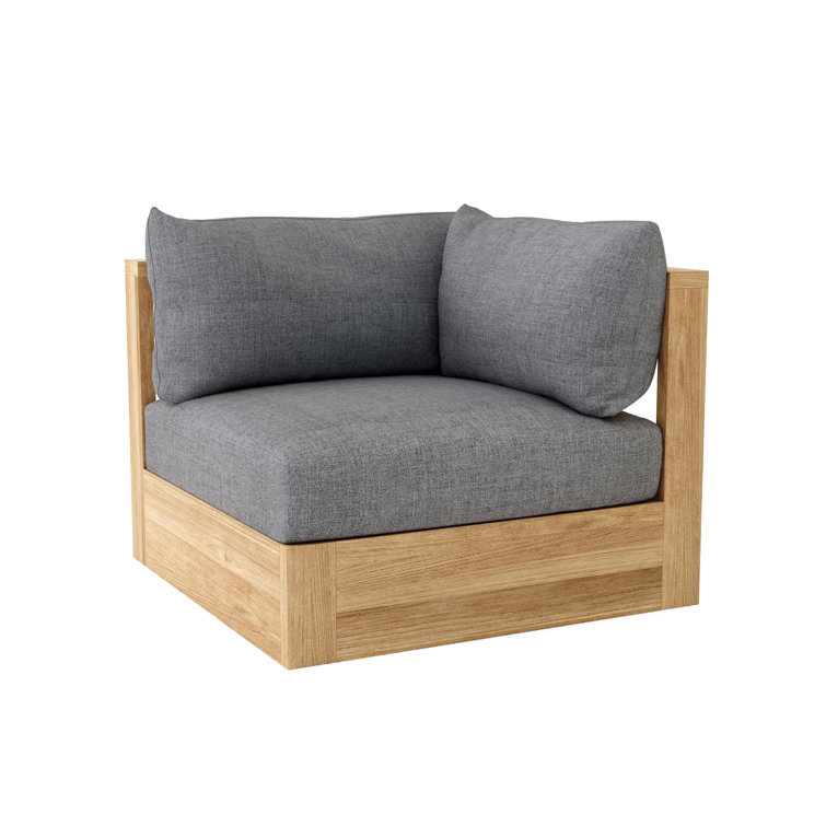 Teak Corner Patio Sofa with Off-White Sunbrella Cushions