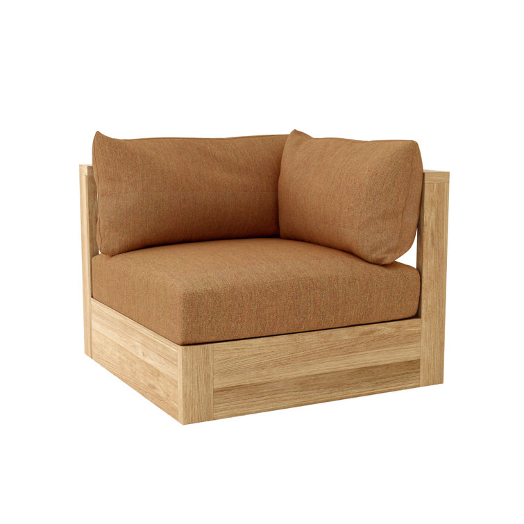 Teak Corner Patio Sofa with Off-White Sunbrella Cushions