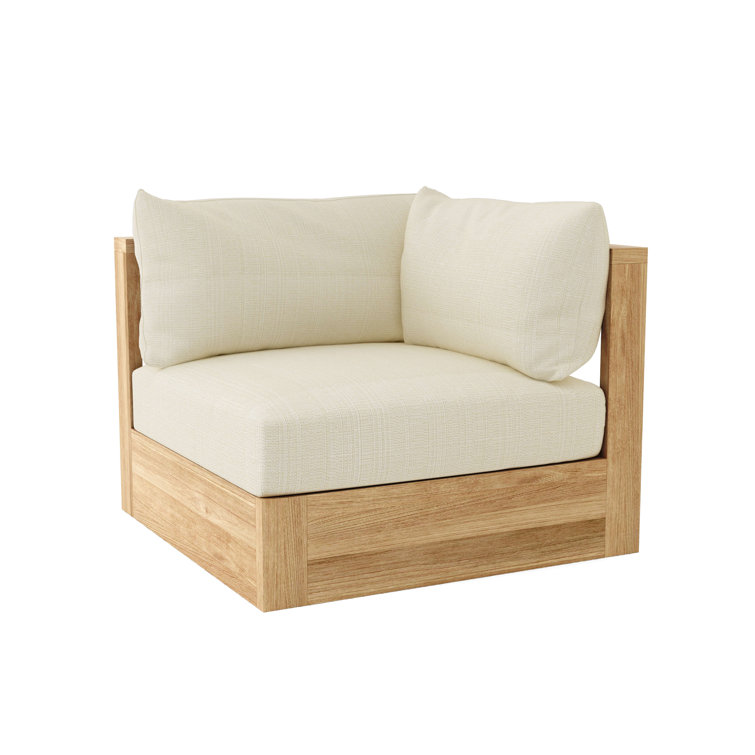 Teak Corner Patio Sofa with Off-White Sunbrella Cushions
