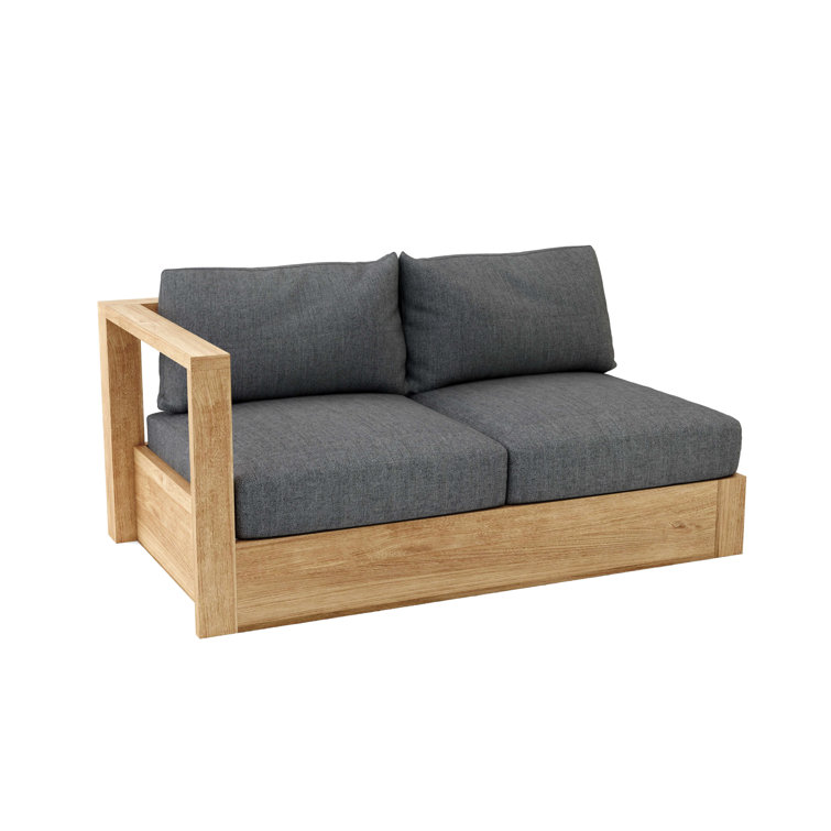 Solid Teak Right-Facing Loveseat with Blue Sunbrella Cushions