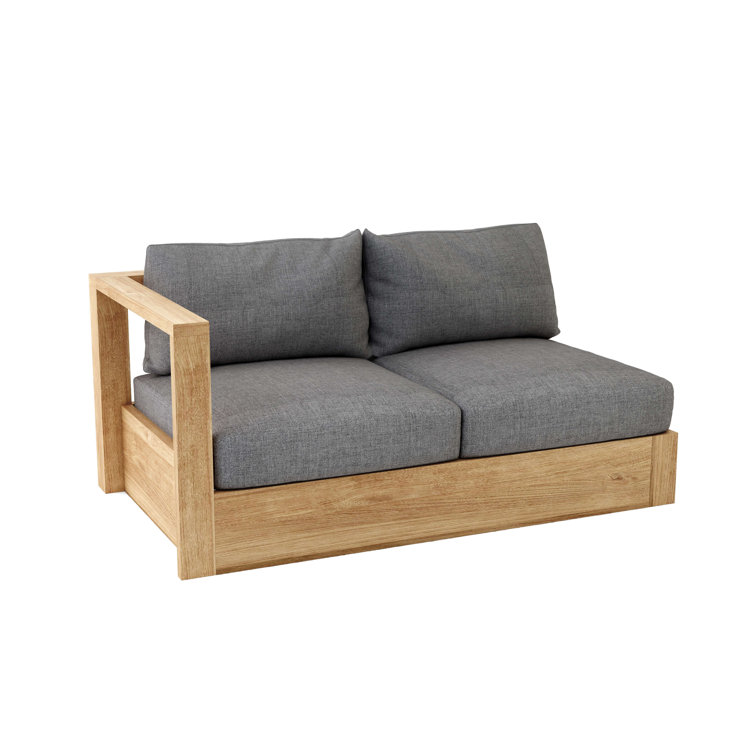 Solid Teak Right-Facing Loveseat with Blue Sunbrella Cushions