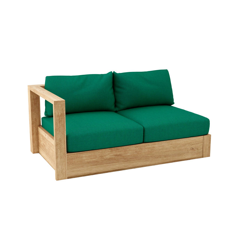 Solid Teak Right-Facing Loveseat with Blue Sunbrella Cushions