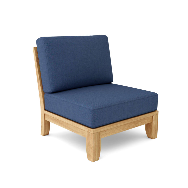 Luxe Teak Outdoor Lounge Chair with Blue Cushions