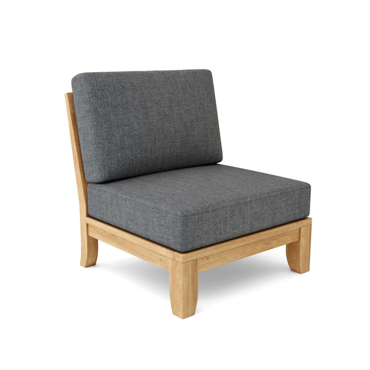 Luxe Teak Outdoor Lounge Chair with Blue Cushions