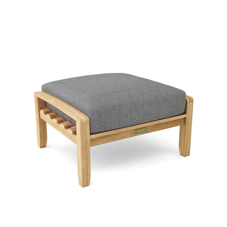 Natural Teak Outdoor Ottoman with Gray Cushion