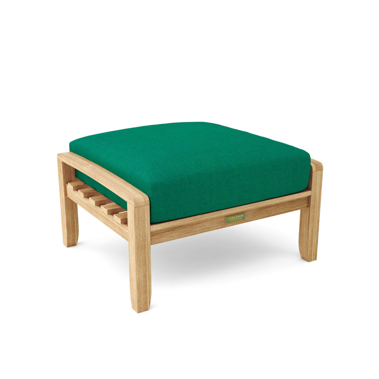Natural Teak Outdoor Ottoman with Gray Cushion