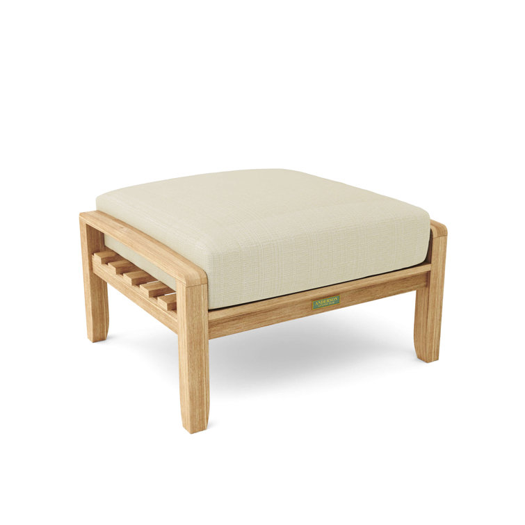 Natural Teak Outdoor Ottoman with Gray Cushion