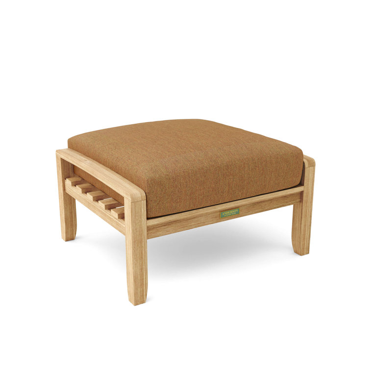 Natural Teak Outdoor Ottoman with Gray Cushion