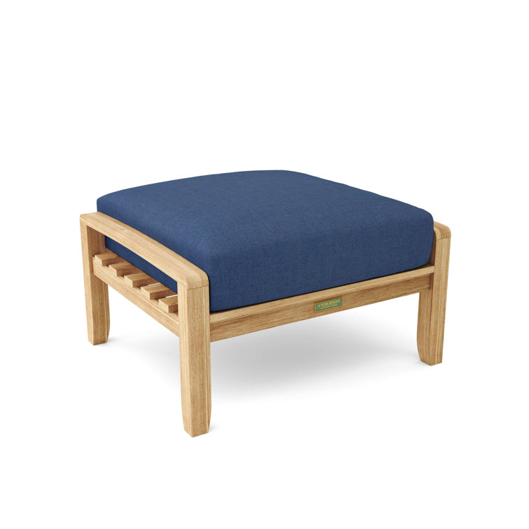 Natural Teak Outdoor Ottoman with Gray Cushion