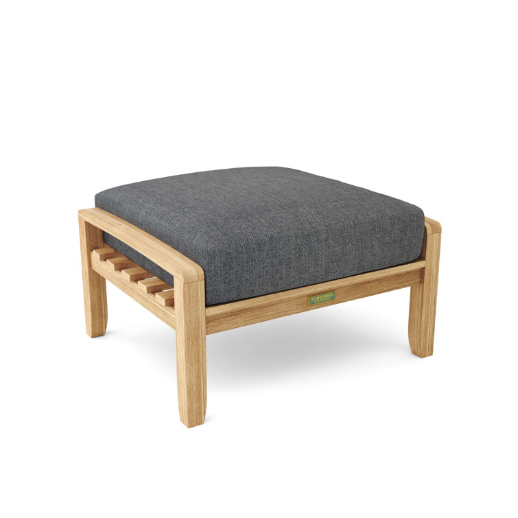 Natural Teak Outdoor Ottoman with Gray Cushion