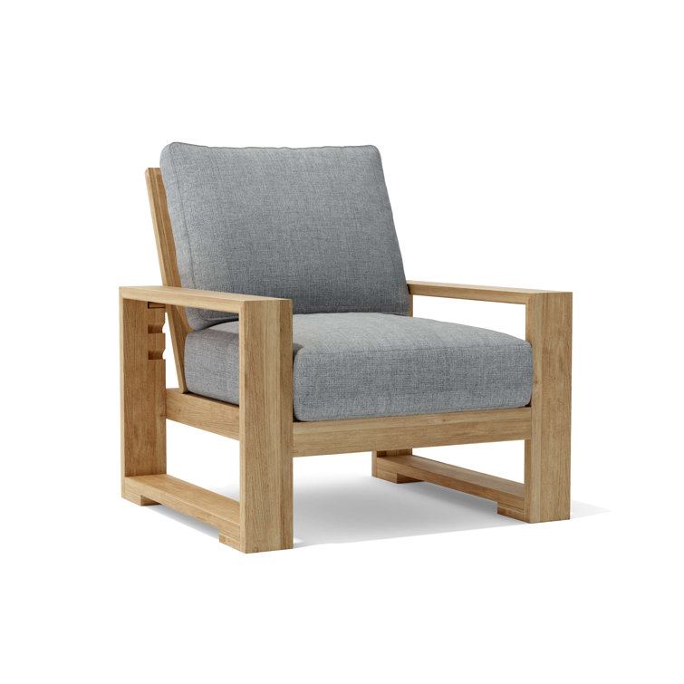Capistrano Natural Teak Deep Seating Armchair with White Cushions