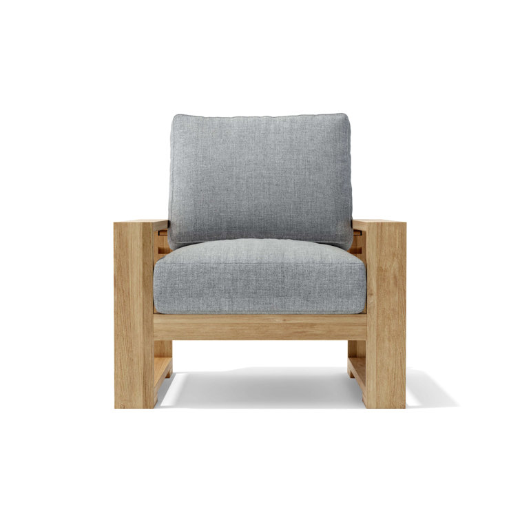 Capistrano Natural Teak Deep Seating Armchair with White Cushions