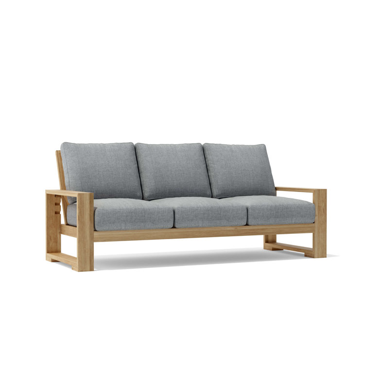 Natural Teak Three-Seat Outdoor Sofa with White Cushions