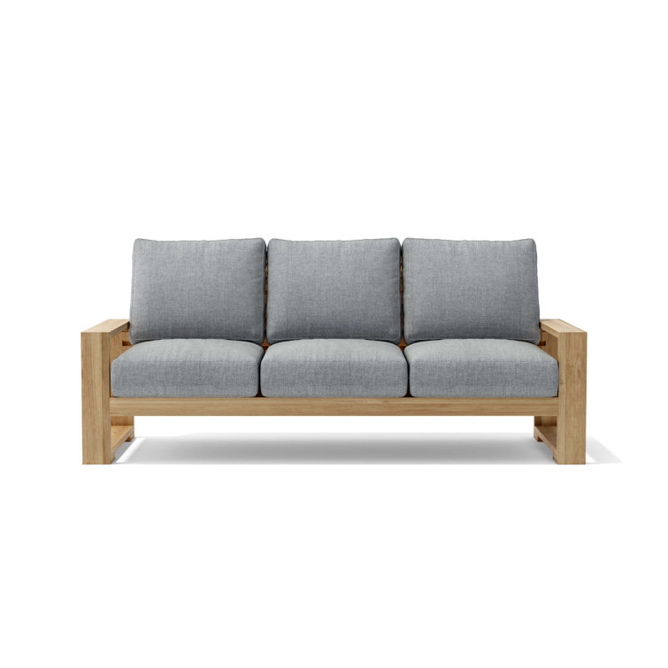 Natural Teak Three-Seat Outdoor Sofa with White Cushions