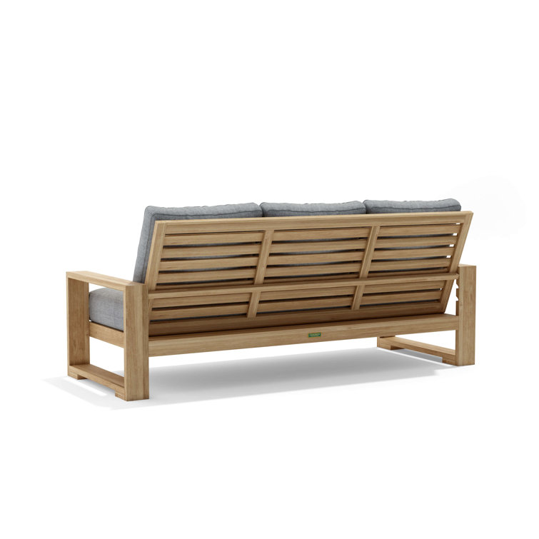 Natural Teak Three-Seat Outdoor Sofa with White Cushions