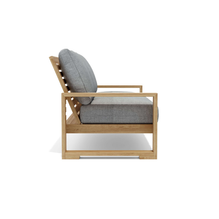 Natural Teak Three-Seat Outdoor Sofa with White Cushions