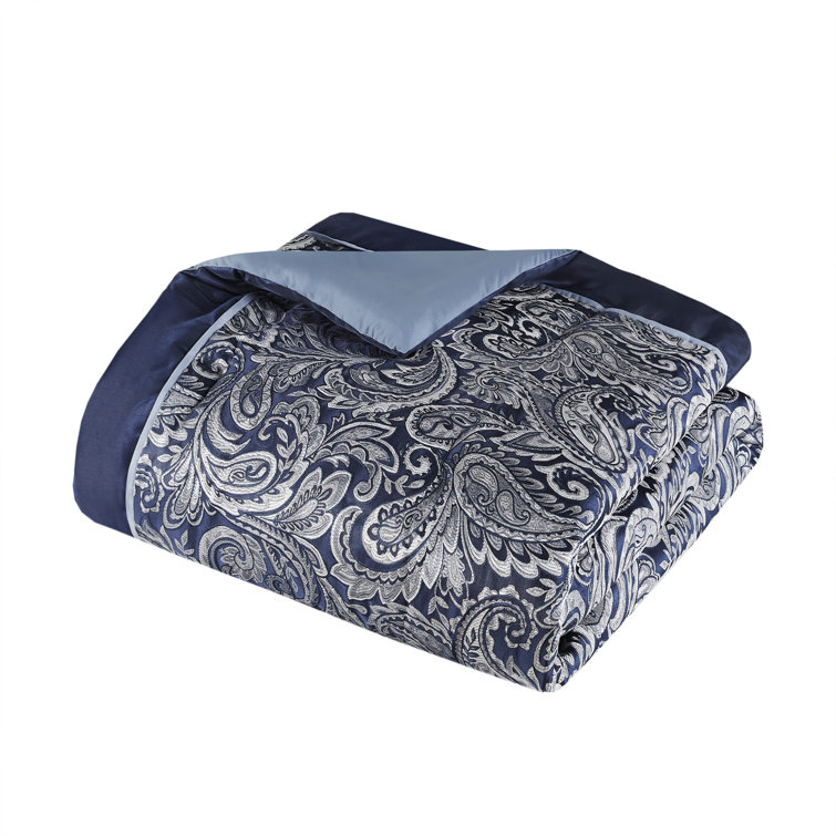 Navy Jacquard Paisley California King Cotton Comforter Set