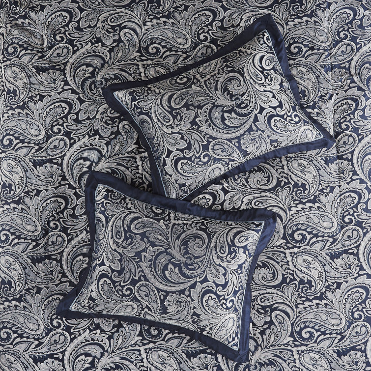 Navy Jacquard Cotton Queen 12-Piece Bedding Set