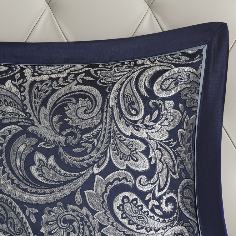 Navy Jacquard Cotton Queen 12-Piece Bedding Set