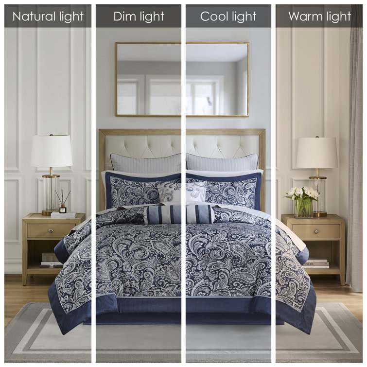 Navy Jacquard Paisley California King Cotton Comforter Set