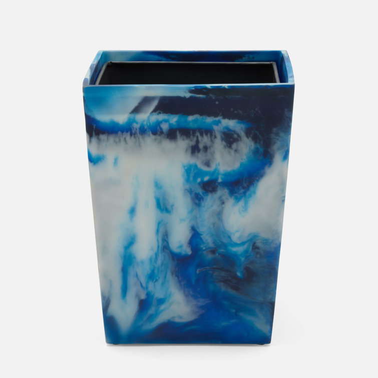 Blue Swirled Resin Square Waste Bin, 3.6 Gallons