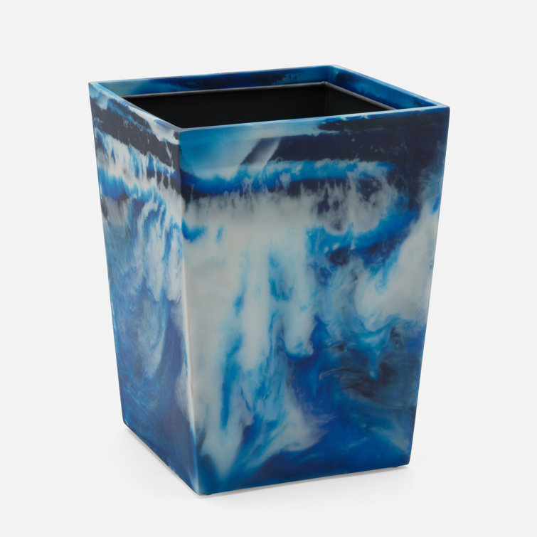 Blue Swirled Resin Square Waste Bin, 3.6 Gallons