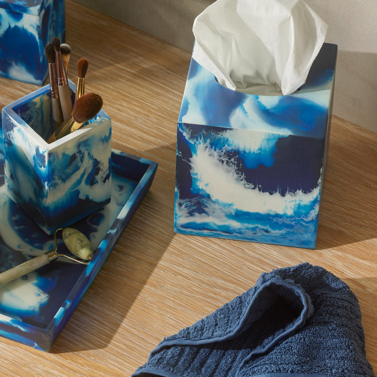 Blue Swirled Resin Freestanding Tissue Box Cover