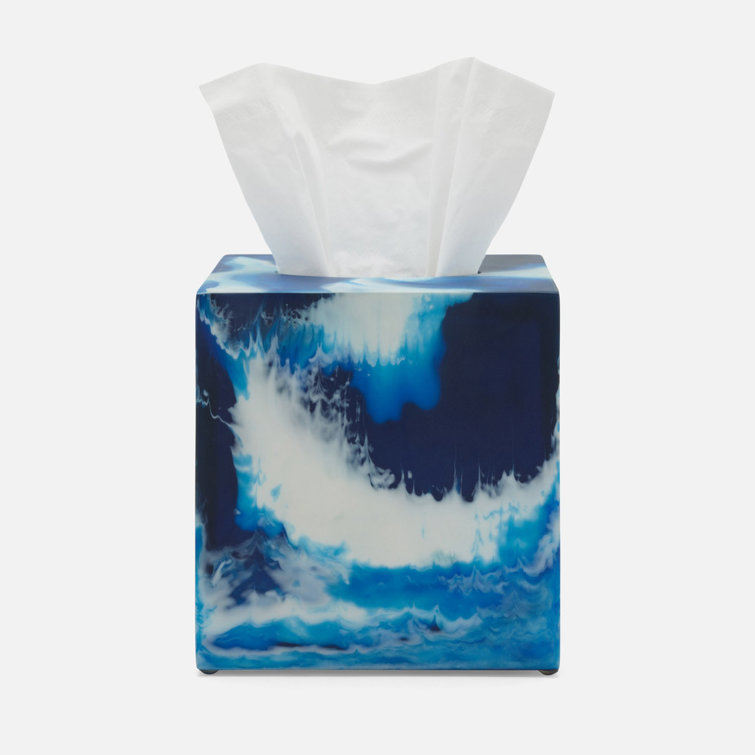 Blue Swirled Resin Freestanding Tissue Box Cover