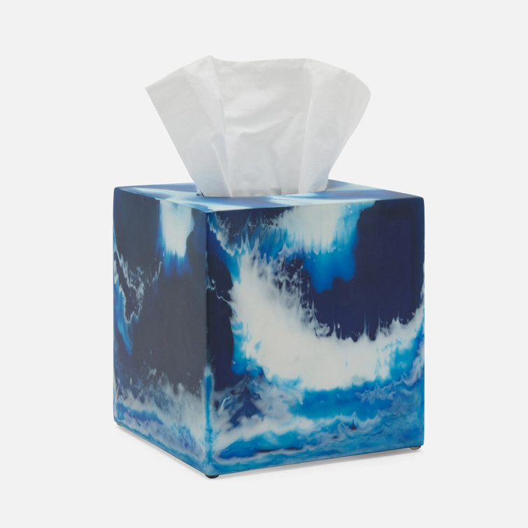 Blue Swirled Resin Freestanding Tissue Box Cover