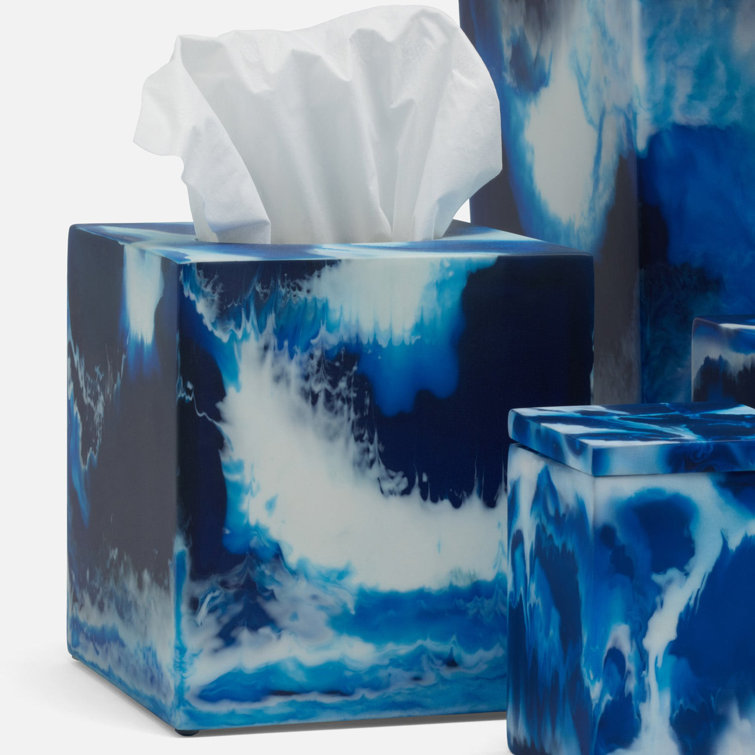 Blue Swirled Resin Freestanding Tissue Box Cover