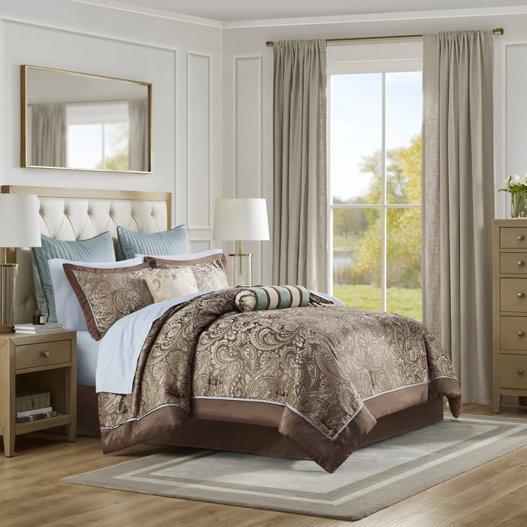 California King Blue Jacquard Cotton Comforter Set
