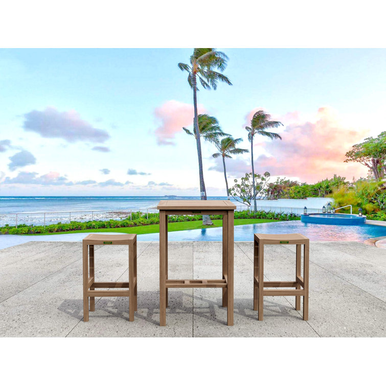 Natural Teak 3-Piece Outdoor Bar Set with Stools