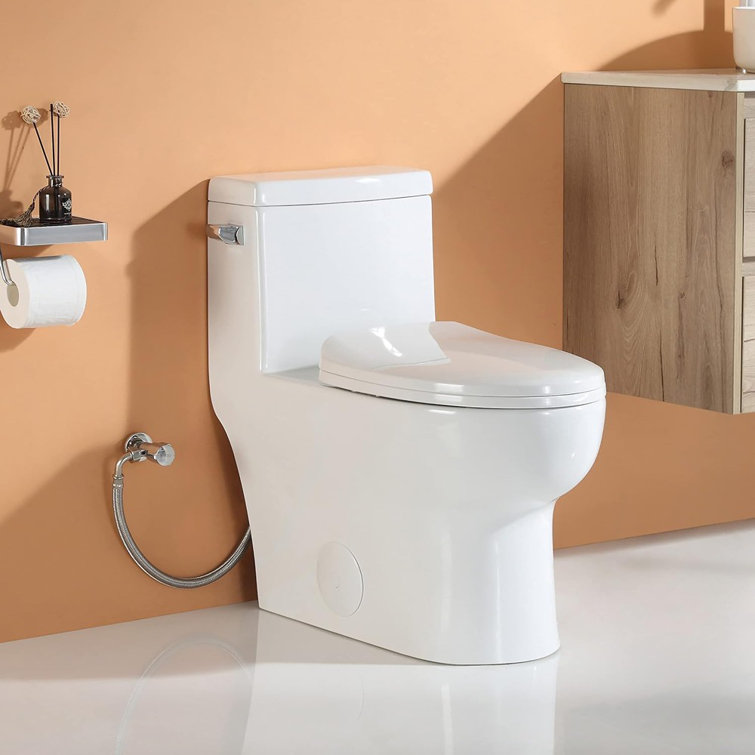 White Ceramic Elongated Dual Flush One-Piece Toilet