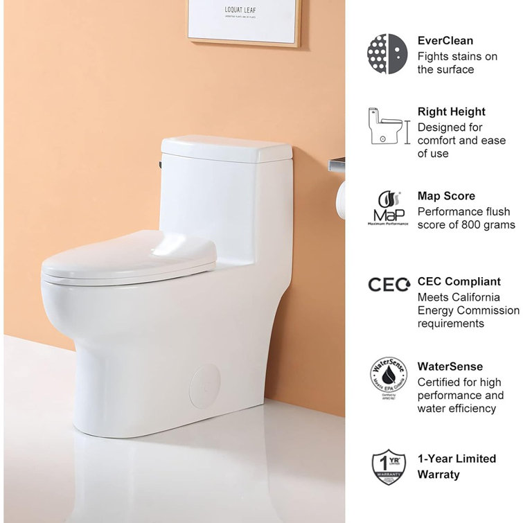 White Ceramic Elongated Dual Flush One-Piece Toilet