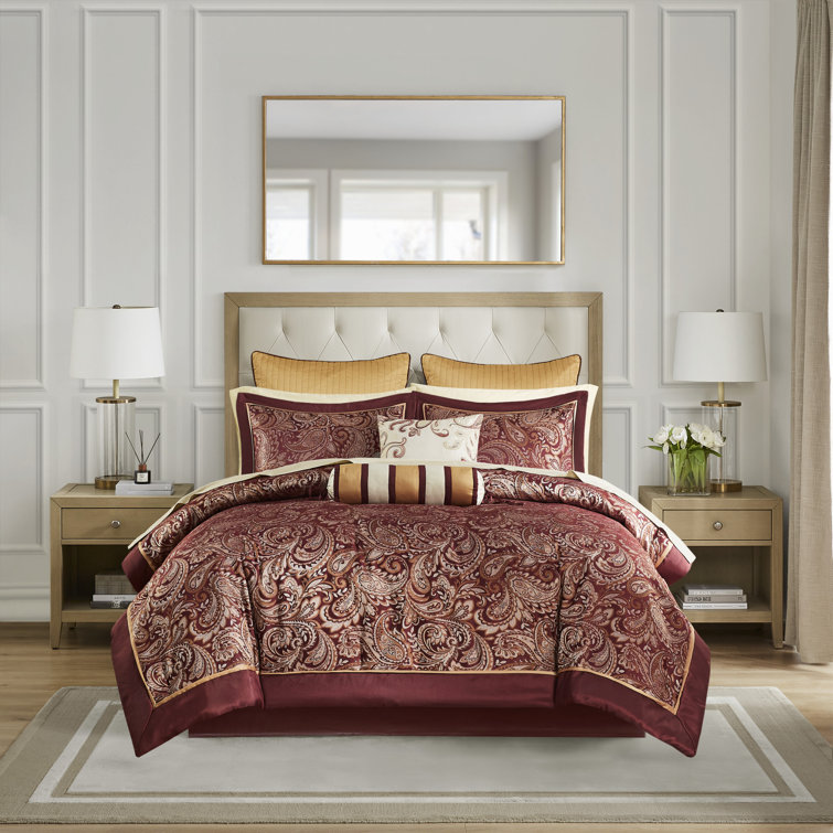 King Red Jacquard Cotton 12-Piece Comforter Set