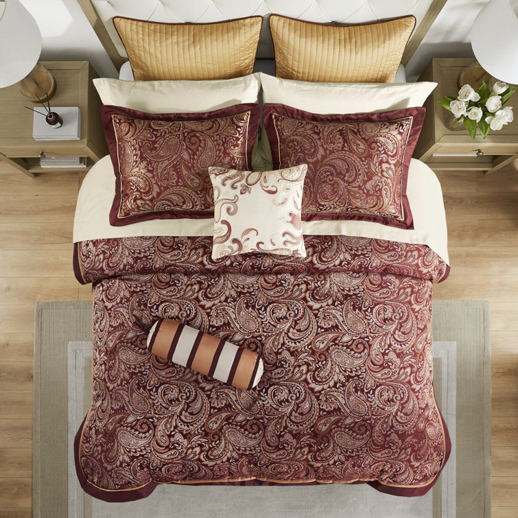 King Red Jacquard Cotton 12-Piece Comforter Set