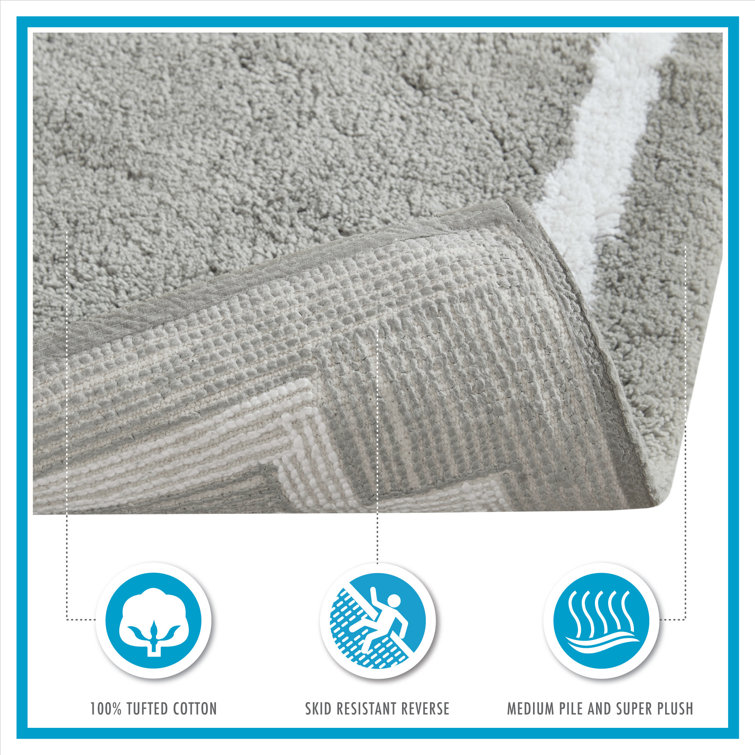 Beige Cotton Tufted Geometric Border Bath Rug